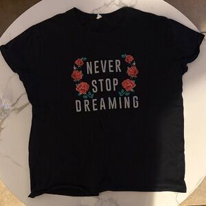 Dream Big Black Tee with Red Floral Accents